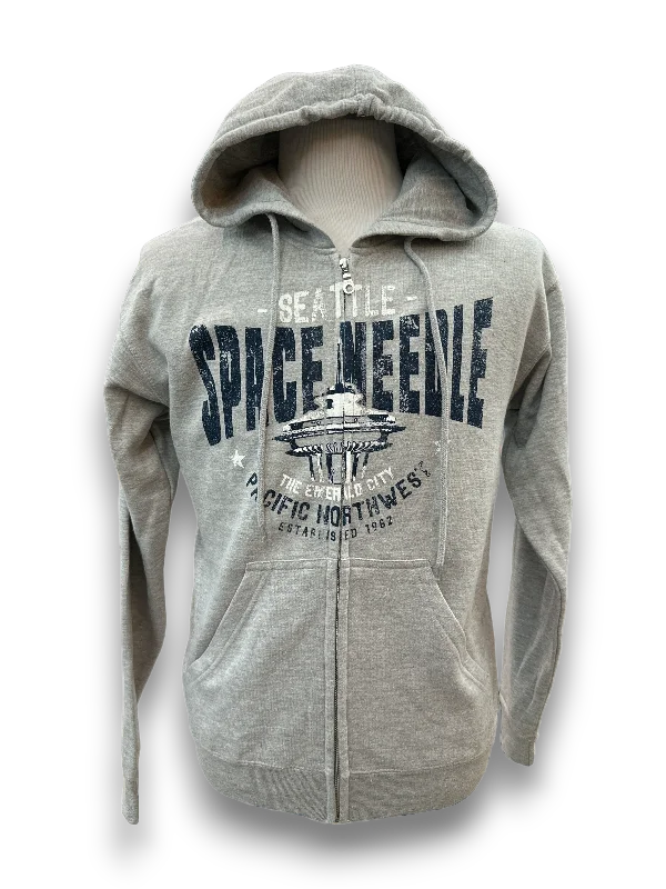 Space Needle Full Zip Hoodie Hoodie with Puffed Sleeves Voluminous Trendy