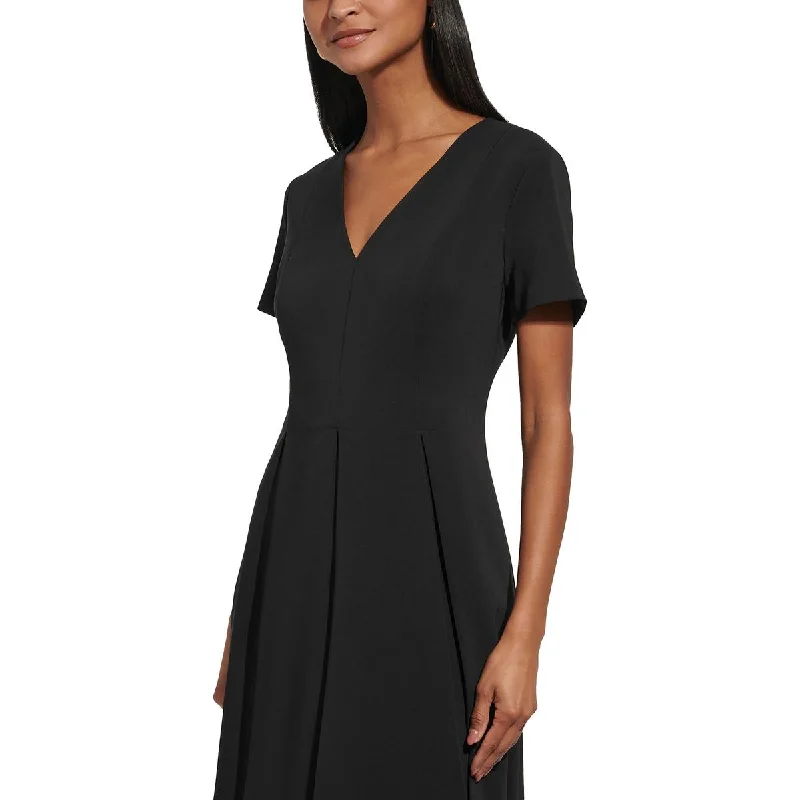 Womens Pleated Crepe Sheath Dress Casual Short Summer