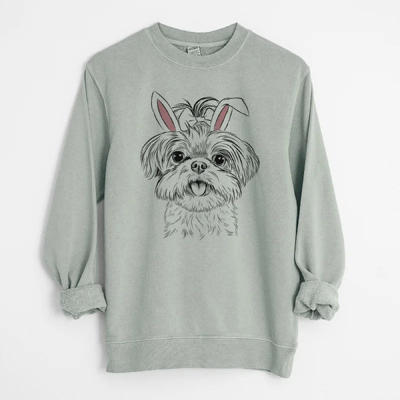 Easter Pebbles the Shorkie - Unisex Pigment Dyed Crew Sweatshirt Hoodie with High-Low Hem Asymmetrical Trendy
