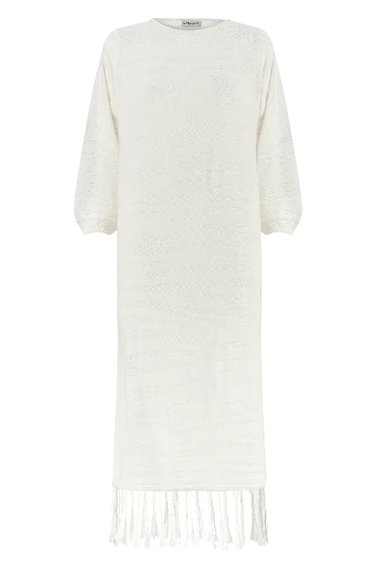 Margi Ecru Cotton Textured Fringe Dress Tunics Travel practical