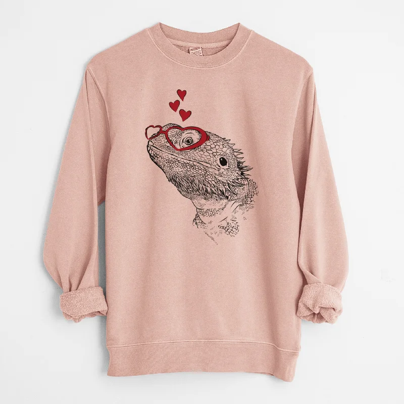 Valentine Ash the Bearded Dragon - Unisex Pigment Dyed Crew Sweatshirt Hoodie with Thumb Holes Functional Cozy