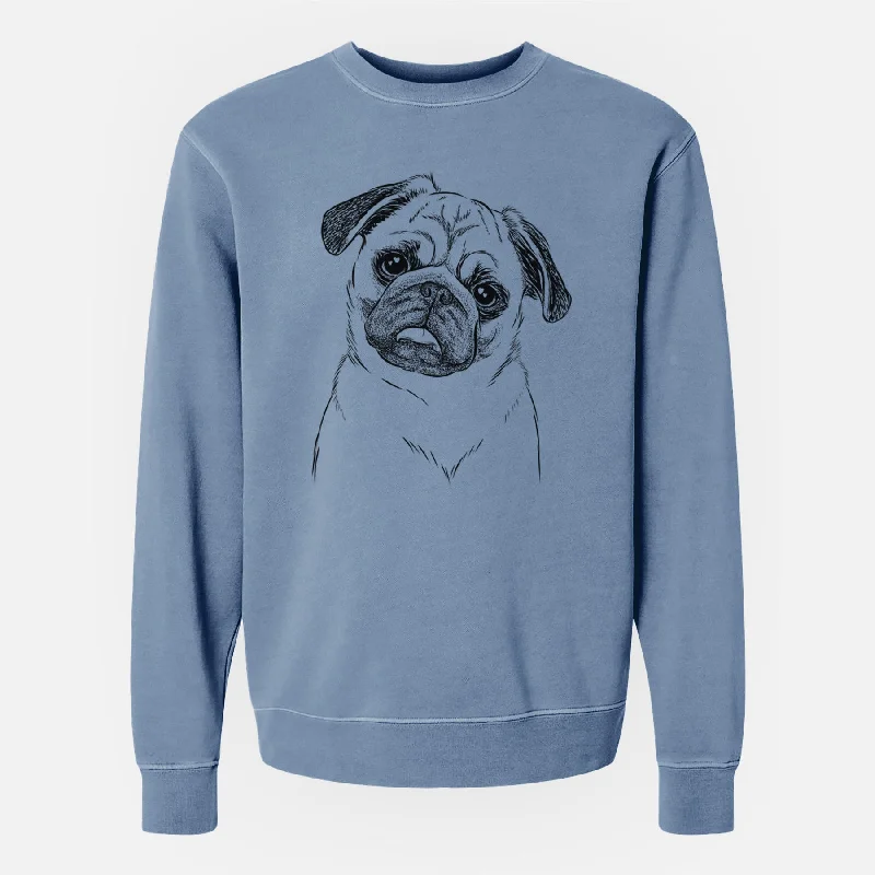 Bare Macy the Pug - Unisex Pigment Dyed Crew Sweatshirt Hoodie with Elastic Cuffs Stretchable Comfortable