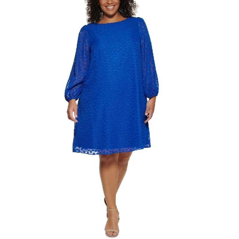 Plus   Womens Metallic Swiss Dot Shift Dress Tunics Fashionable chic