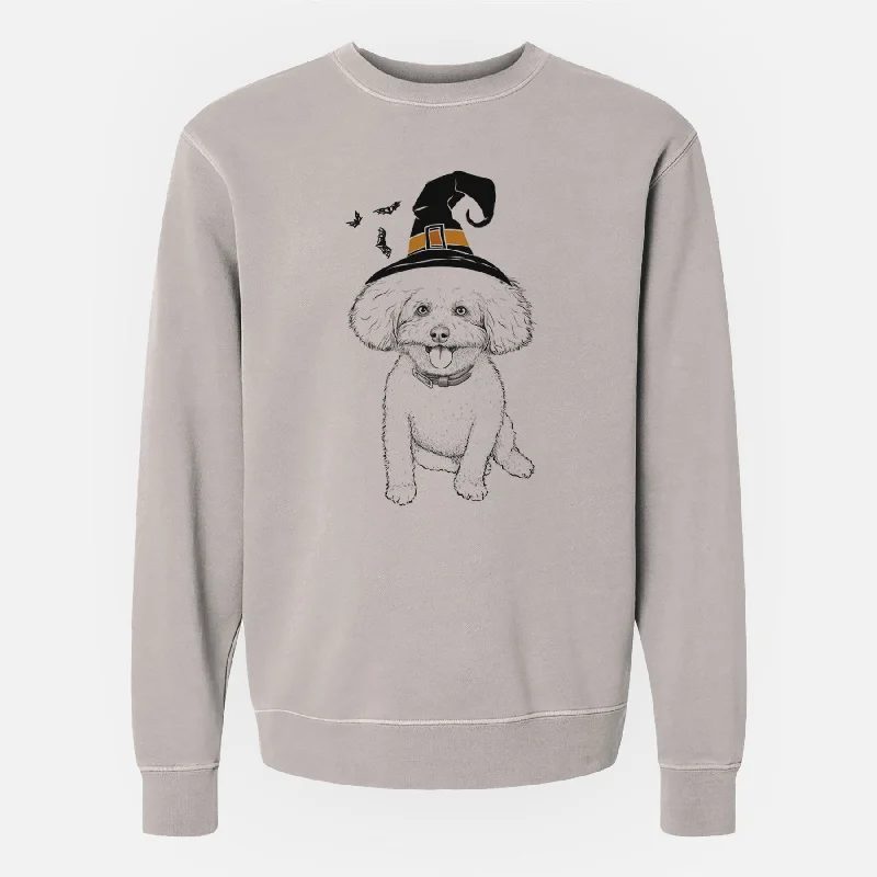 Witch Peyton the Bichon Frise - Unisex Pigment Dyed Crew Sweatshirt Hoodie with High-Low Hem Asymmetrical Trendy
