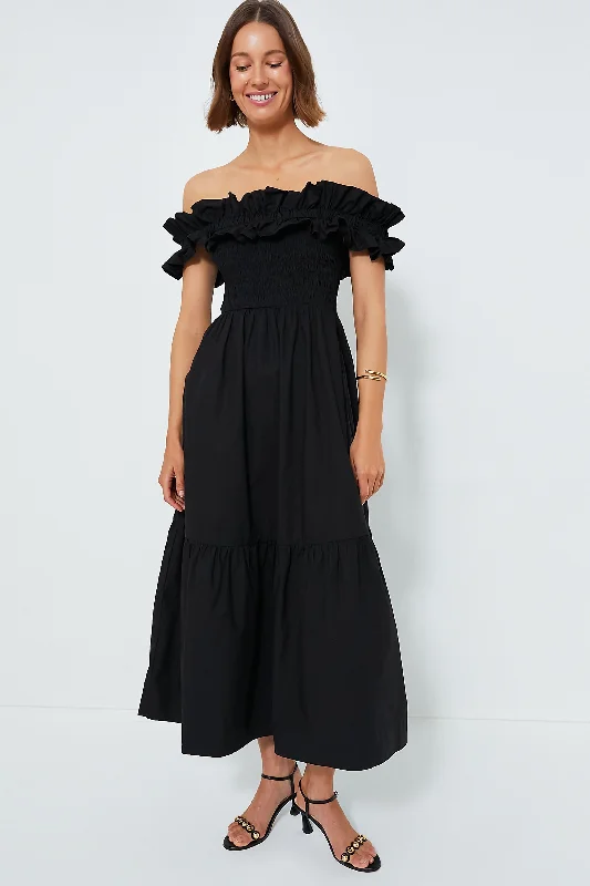 Black Cotton Poplin Long Smock Dress Tunics Seasonal trendy