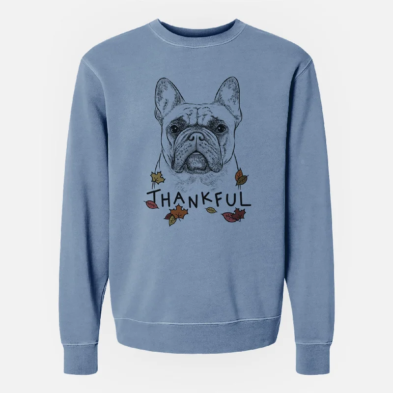 Thankful Acelynn the French Bulldog - Unisex Pigment Dyed Crew Sweatshirt Hoodie with Hem Lace Feminine Delicate