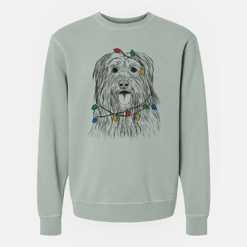 Christmas Lights Indy the Korean Sapsali - Unisex Pigment Dyed Crew Sweatshirt Hoodie with Print Artistic Unique