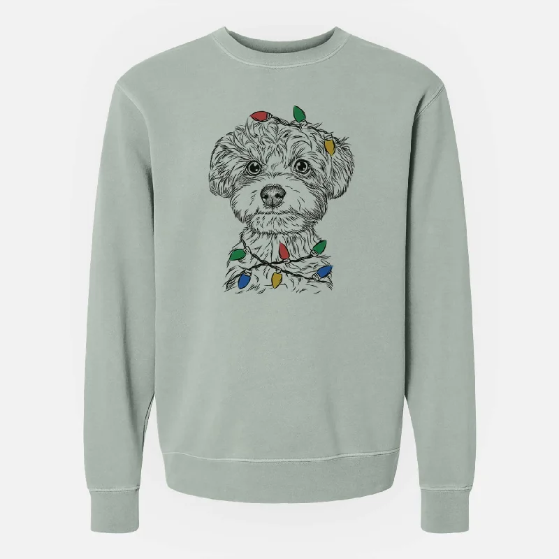 Christmas Lights Elliott the Yorkiepoo - Unisex Pigment Dyed Crew Sweatshirt Hoodie with Neon Bright Vibrant