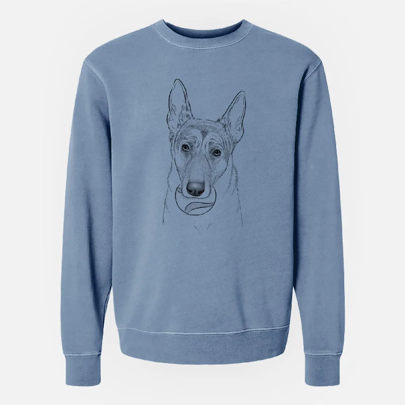 Bare Greta the German Shepherd - Unisex Pigment Dyed Crew Sweatshirt Hoodie with Hem Drawcord Adjustable Customizable