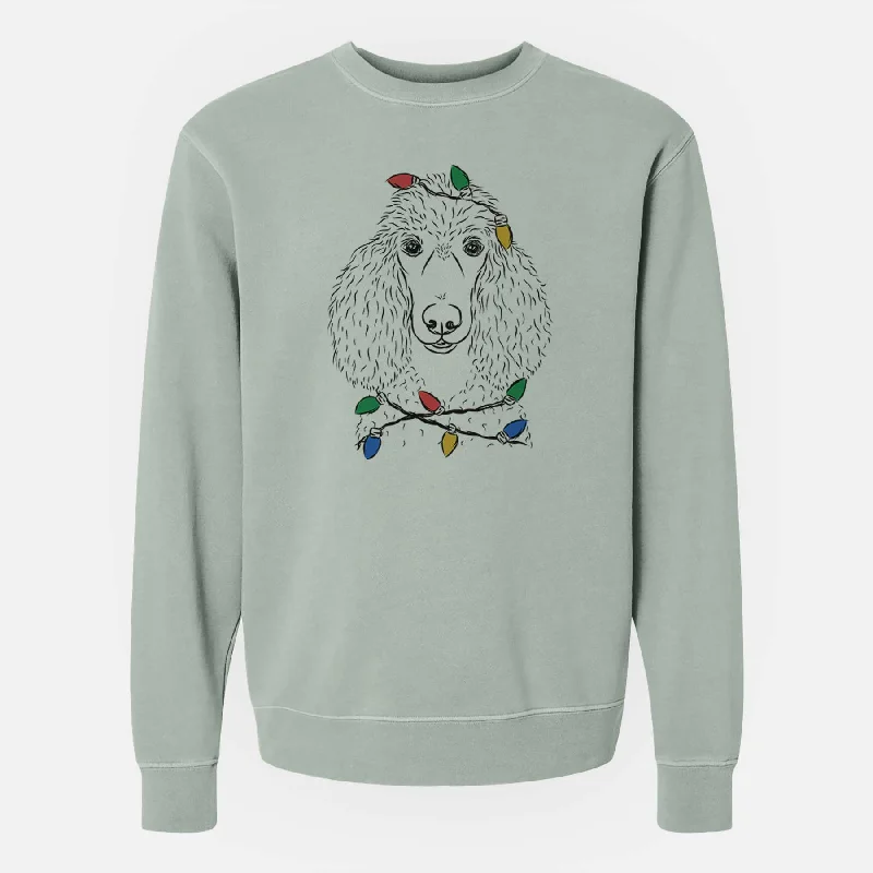 Christmas Lights Giovanni the Poodle - Unisex Pigment Dyed Crew Sweatshirt Hoodie with Drawcord Adjustable Secure