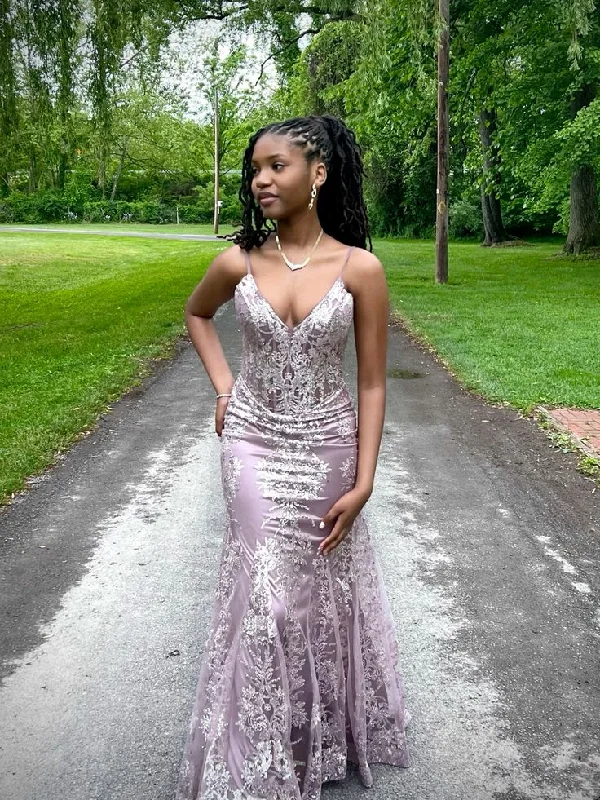 Elegant Spaghetti Straps Lace Mermaid Long Formal Party Dress, DP3720 Tunics Plaid country