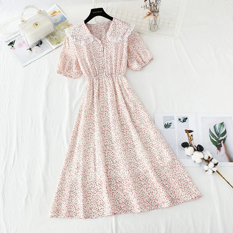 New lace doll neck French retro temperament fairy Chiffon Skirt  4844 silk skirt lustrous