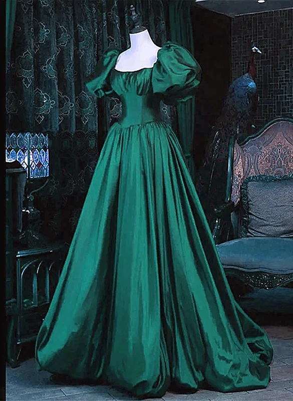 Green Scoop Short Sleeves Taffeta Long Party Dress, Green Long Evening Dress Prom Dress Tunics Cozy comfortable