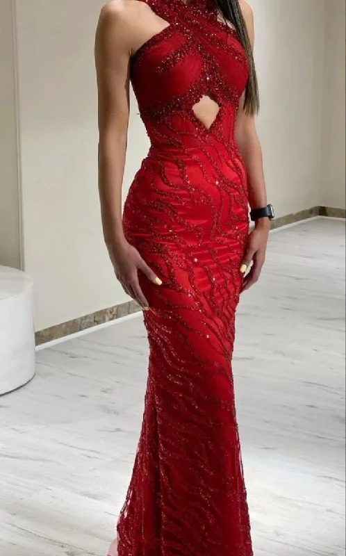 Sexy Red Sequined Mermaid Long Prom Dress Formal Party Dress,DP955 Tunics Chic elegant