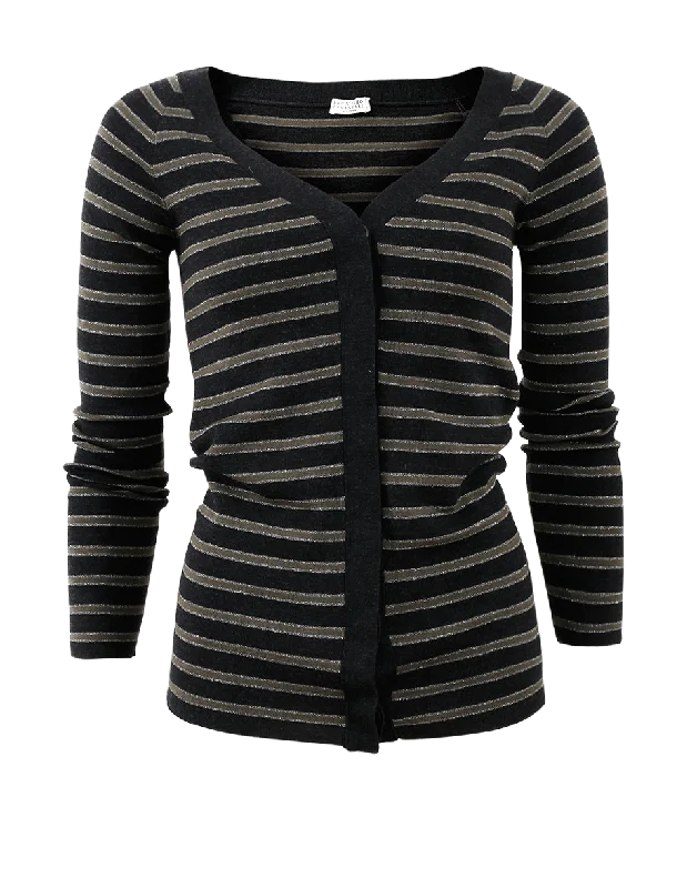 Off Shoulder Striped Cardigan Zippered Buttoned Snapped