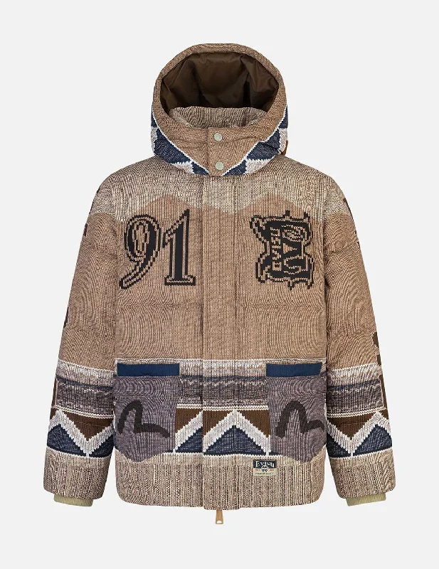 Allover Chimayo Tapestry Knit Print Regular Fit Down Jacket Denim Jacket Leather Jacket Suede Jacket