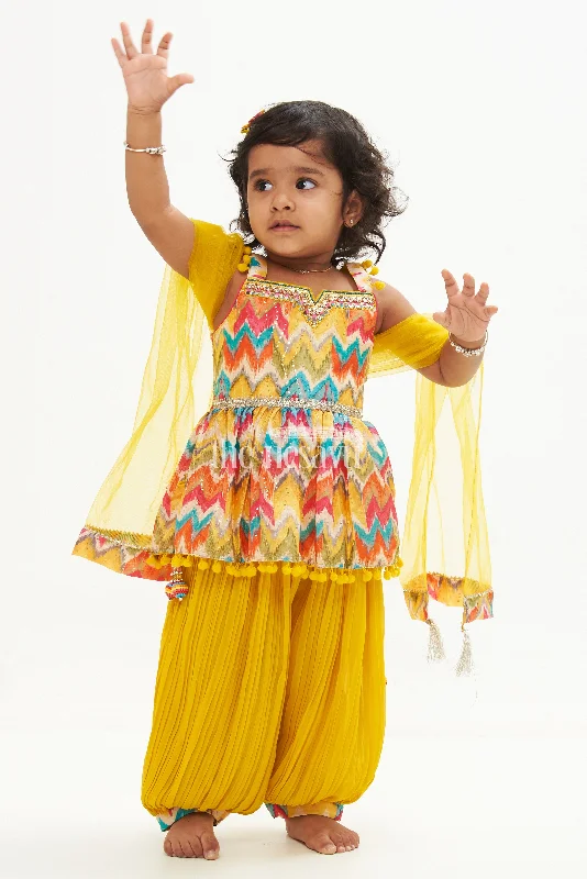 Designer Festive Peplum Top Sharara Set with Harum Pant for Girls Chic Slim Fit Pants