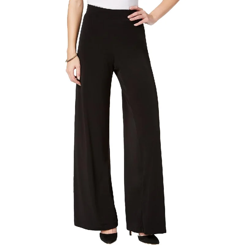 NY Collection Womens Petites Office Mid-Rise Palazzo Pants Fashionable Button-Up Pants