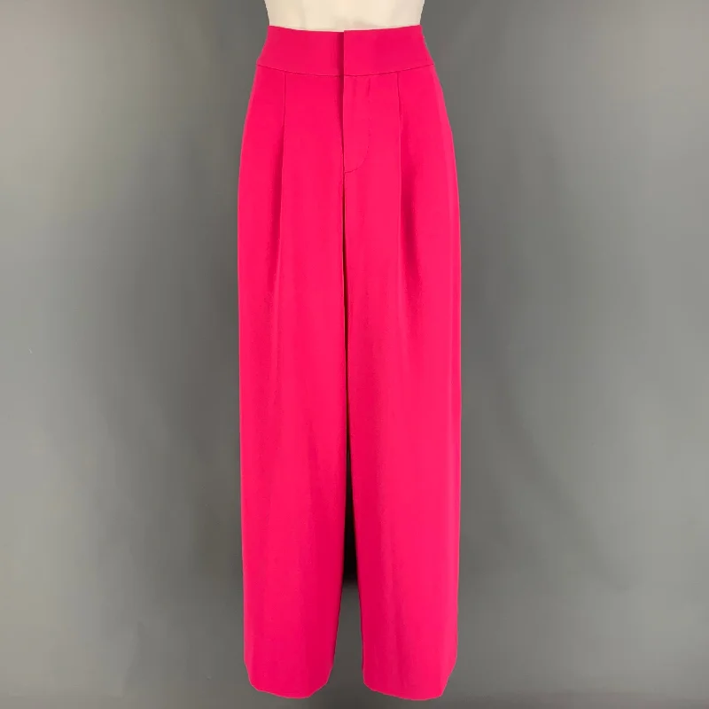 ALICE + OLIVIA Size 6 Pink Polyester Wide Leg Dress Pants Trendy Wide-Legged Trousers
