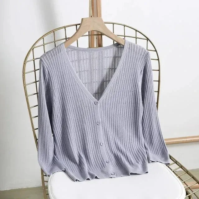 Summer Cardigan Sweaters For Women Solid Print Embellished