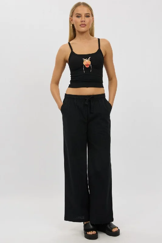 Black Wide Leg Pants Elasticated Modern Skinny Pants