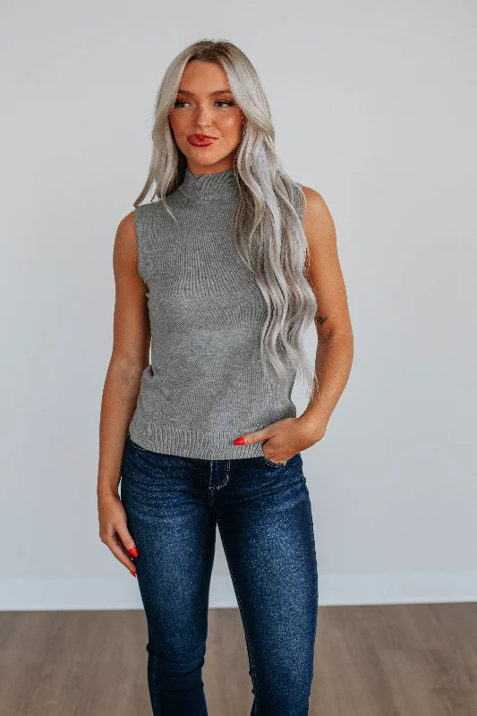 Kaslyn Knit Tank - Heather Grey ribbed tank top