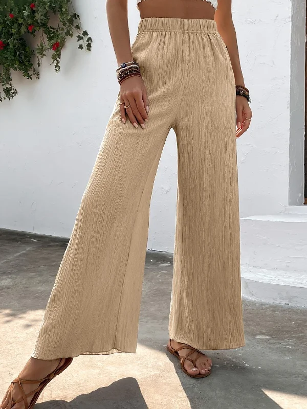 Textured High-Waist Wide Leg Pants Classic Cropped Pants
