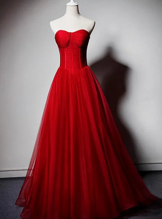 Beautiful Red Gorgeous Sweetheart Tulle Party Dress, Red Prom Dress Formal Dress Tunics Chic elegant
