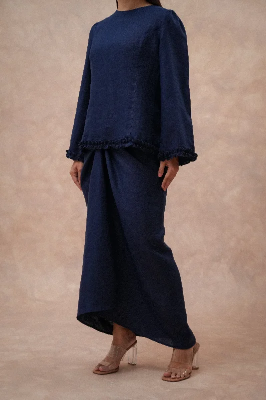 The Signature Linen Knot Skirt in Midnight floral skirt print