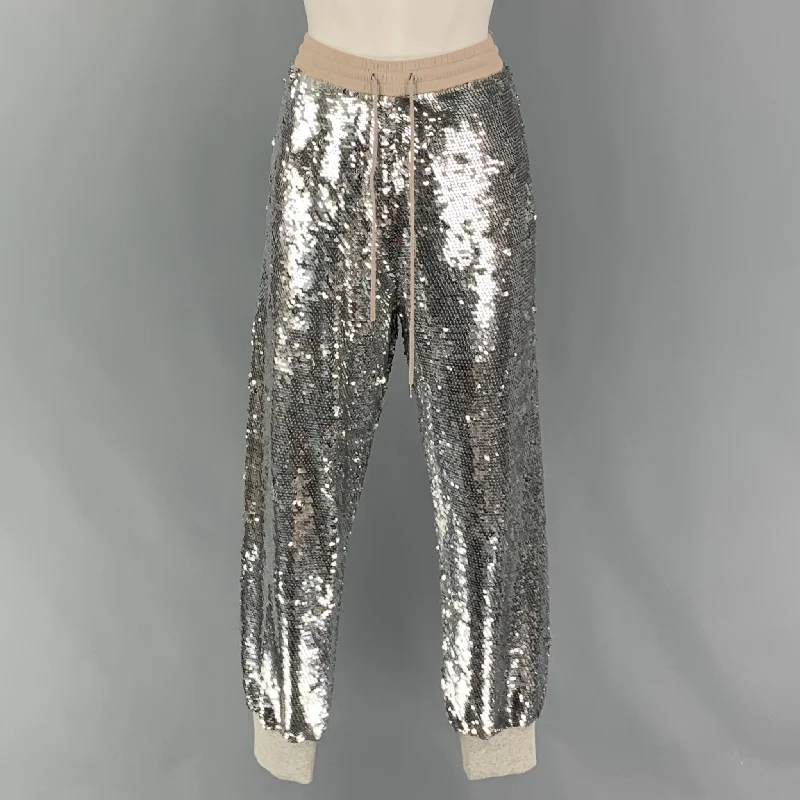 ASHISH Size M Silver Silk Drawstring Dress Pants Slim-Fit Leggings