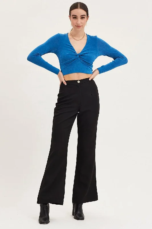 Black Flare Pants High Rise Casual Track Pants