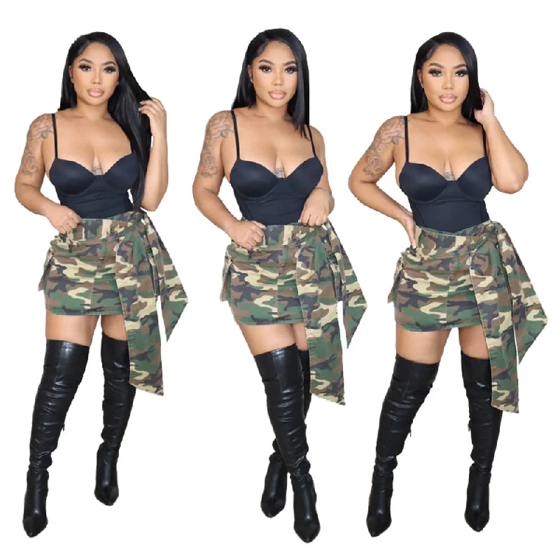 Personalized camouflage pocket skirt with belt (skirt only) AY2728 cashmere skirt fine