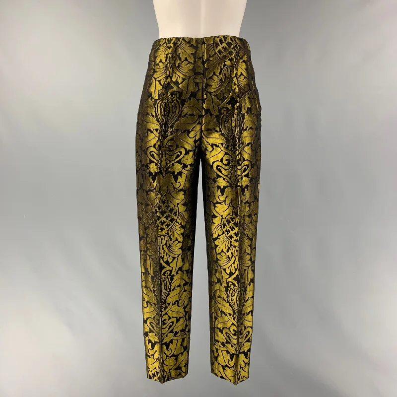CROLLA Size M Olive Black Jacquard Pleated Dress Pants Slim-Fit Khaki Pants