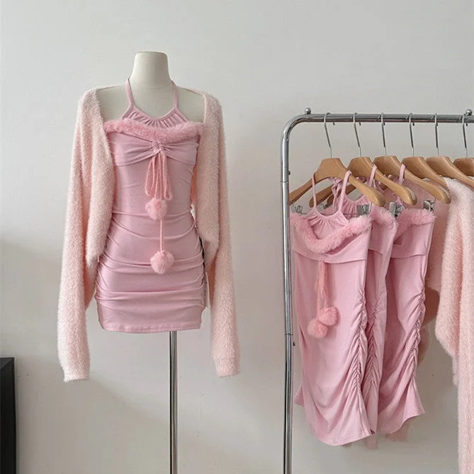 Pink suspender + jacket two-piece set  KF70532 Nylon Fabric Polyester Fabric Spandex Fabric