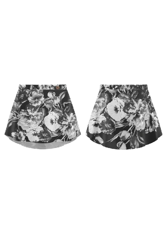 ON SALE Danse de Paris Patterned Pull-On Skirt (Noir Blanc) vintage skirt charm
