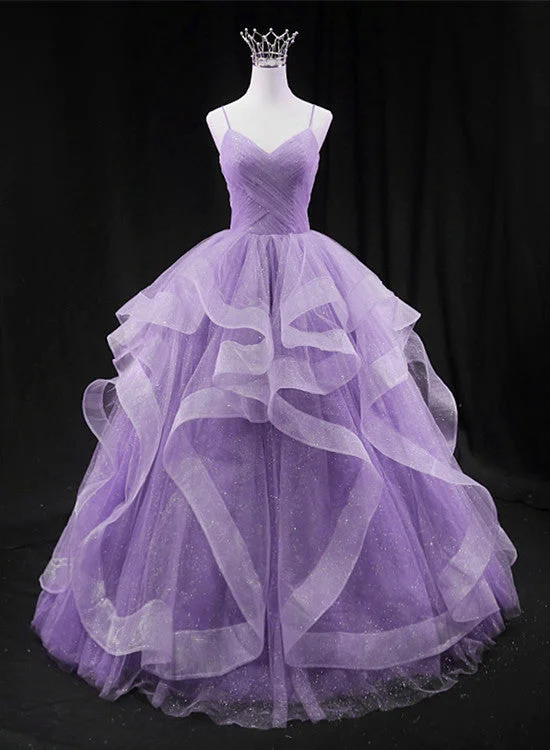 Cute Light Purple Tulle Long Layers Straps Party Dress, Sweet 16 Formal Gown Tunics Corduroy durable
