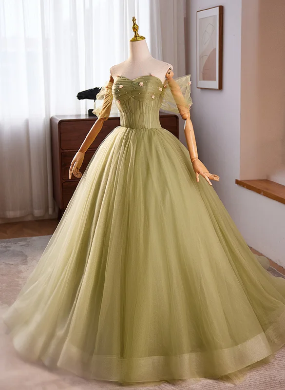 Light Green Sweetheart Tulle Long Formal Dress, Light Green Prom Dress Party Dress Crew Neckline Casual