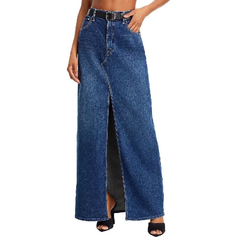 Mother Womens Bombshell Maxi Pocket Denim Maxi Skirt pleated skirt texture