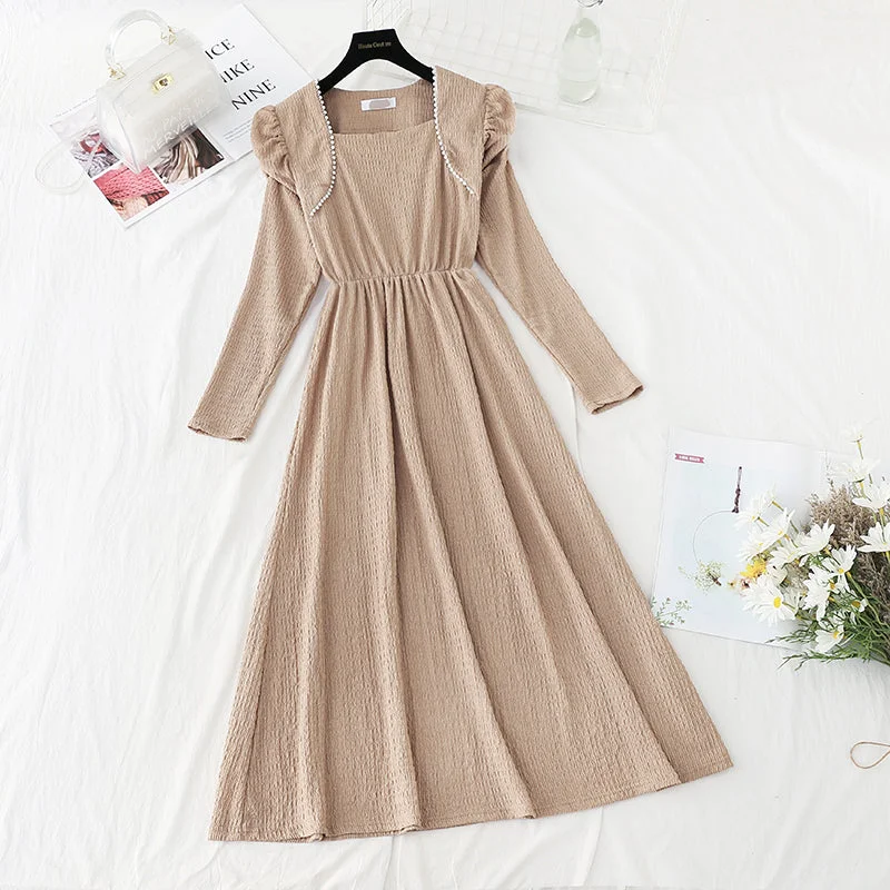 Aging French gentle wind small waist skirt  4775 midi skirt versatile