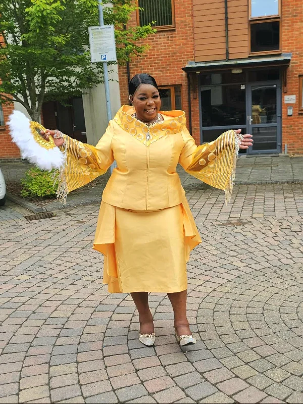 Yellow Gold Skirt Suit With Dangling Sleeves tulle skirt dreamy