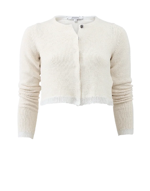 Cropped Cardigan Satin Blend Silk Blend Wool Blend