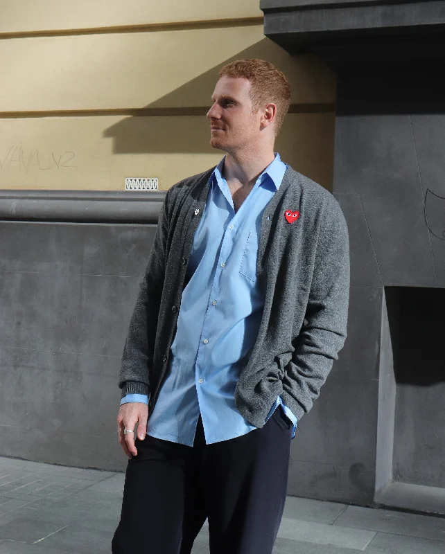 N008 UNISEX RED HEART CARDIGAN / GREY Patchwork Embroidered Appliqued