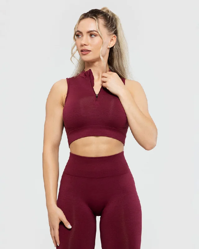 DEFINE SEAMLESS HALF ZIP CROP TANK | DARK CHERRY glitter tank top