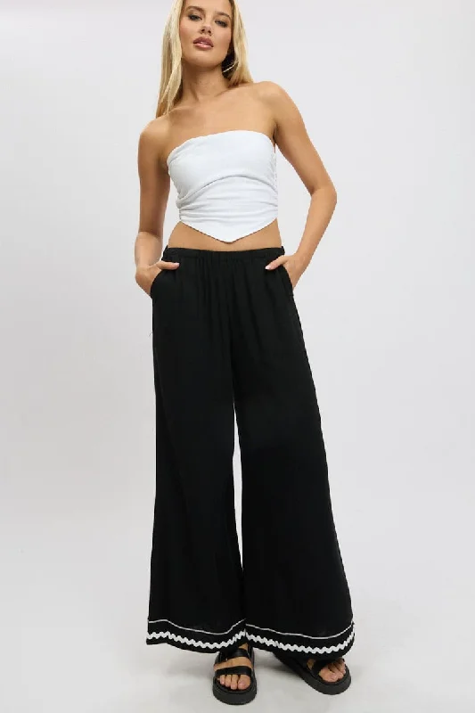 Black Wide Leg Pants High Rise Trendy Palazzo Pants