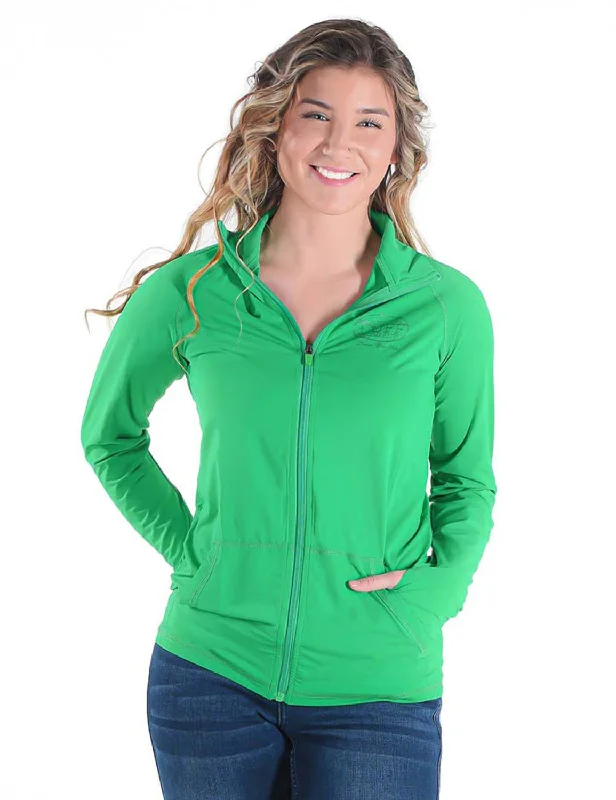 Cowgirl Tuff Womens Cooling UPF Money Green Nylon Softshell Jacket Faux Fur Fabric Real Fur Fabric Shearling Fabric