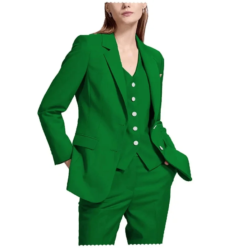 Casual Women Flat Notch Lapel 3 Pieces Suit (Blazer+vest+Pants) Comfortable Pleated Pants