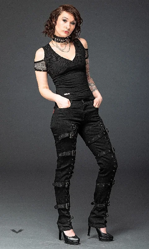 Queen of Darkness - Gothic pants with lacing and buckles Trendy Velvet Pants