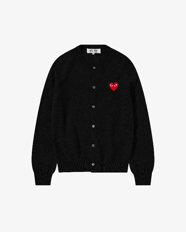 N007 UNISEX RED HEART CARDIGAN / BLACK Cardigan Knitwear Sweater