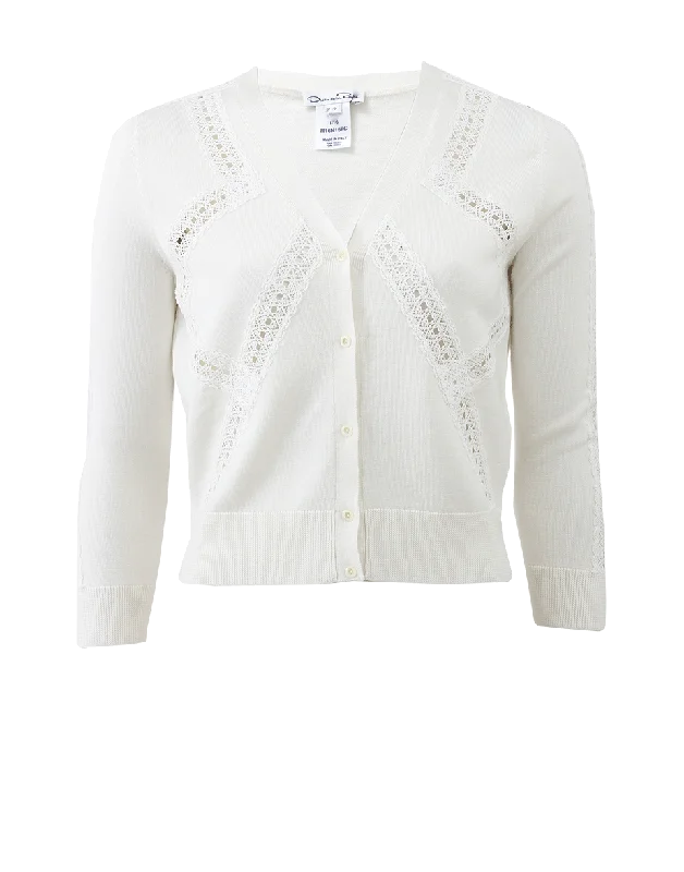 Lace Insert Cardigan Fitted Loose Oversized