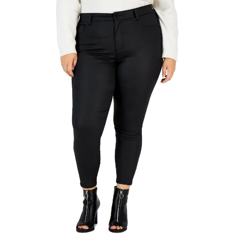 Celebrity Pink Womens Plus High Rise Coated Skinny Pants Comfortable Wide-Leg Pants